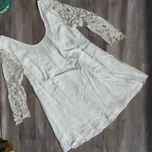 For Love & Lemons White Mini Dress with Lace Sleeves